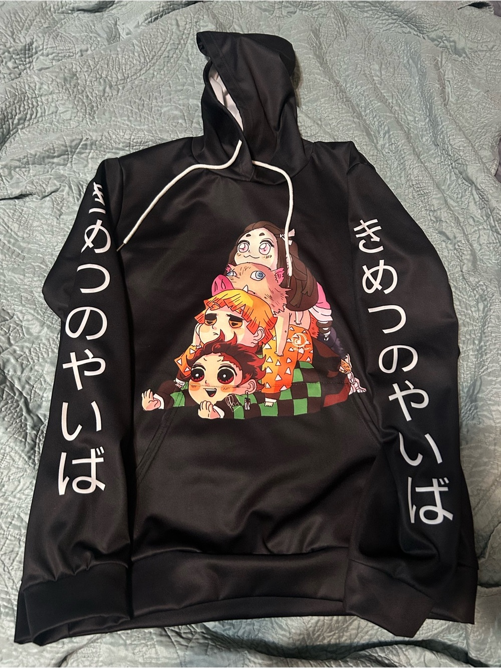 Black Kids' Anime Graphic Hoodie - Cute Character Stack